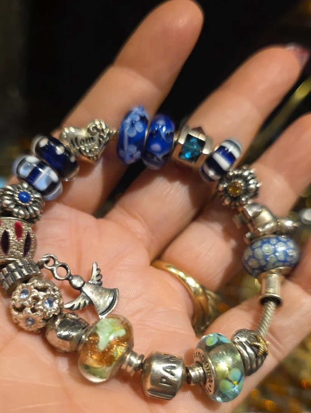 Pandora Bracelet with Green and Aqua Glass Beads - Picture 11 of 11